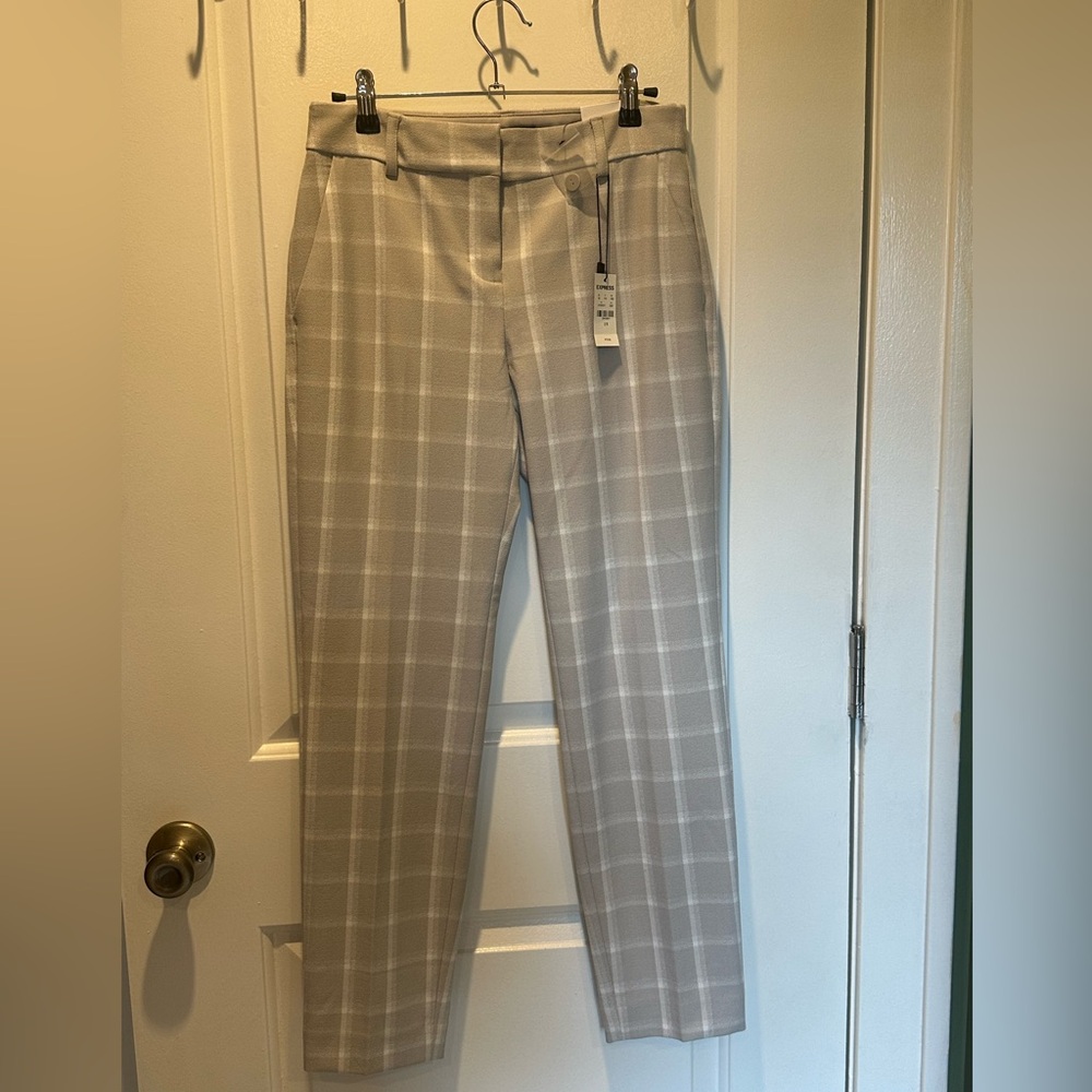 Express Columnist Light Gray Windowpane Pants, Size 2, NEW NWT